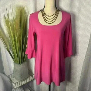 Clara Sun Woo Women’s XS Bright Pink Blouse 3/4 Bell Sleeve Tunic Top USA Made